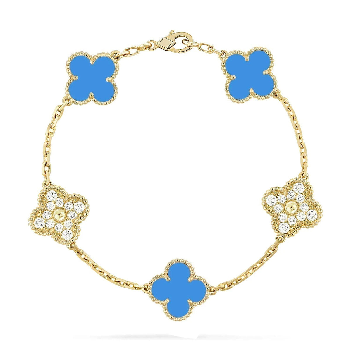 [Plus&Max]LUCKY CLOVER 5-MOTIF BRACELET - BLUE AGATE COLLECTION