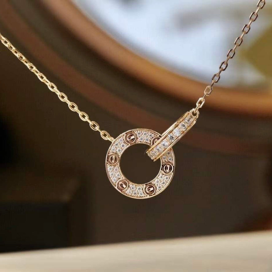 [Plus&Max]LOVE 7.6MM NECKLACE ROSE GOLD AND SILVER  FULL DIAMOND