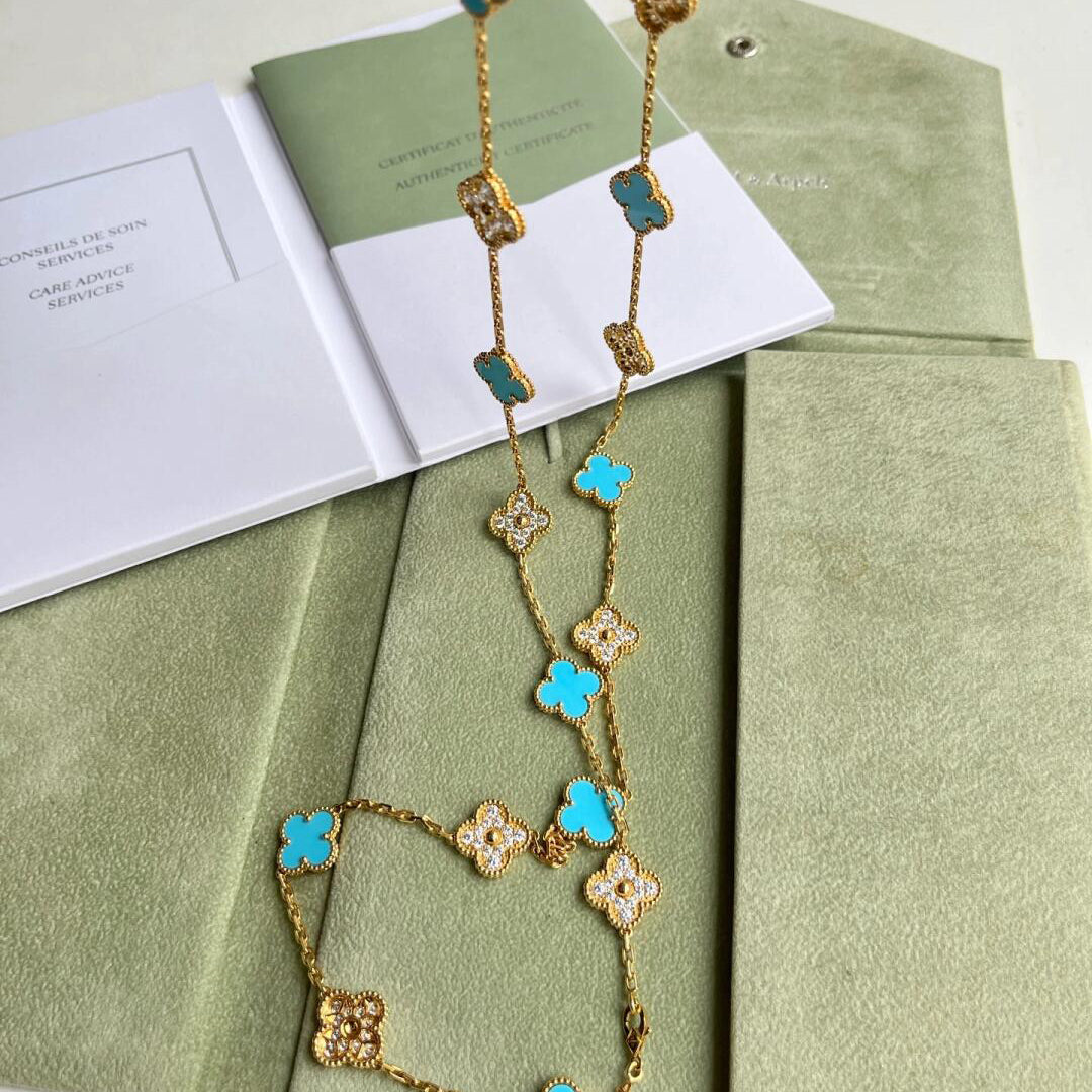 [Plus&Max]CLOVER 20 MOTIFS TURQUOISE DIAMOND NECKLACE