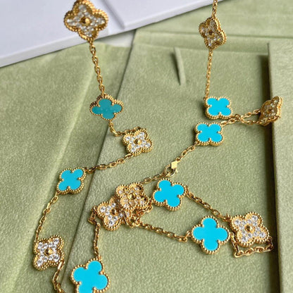 [Plus&Max]CLOVER 20 MOTIFS TURQUOISE DIAMOND NECKLACE