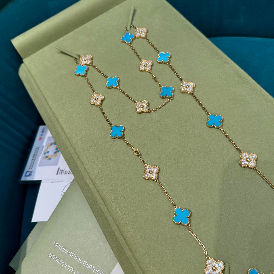 [Plus&Max]CLOVER 20 MOTIFS TURQUOISE DIAMOND NECKLACE
