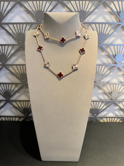 [Plus&Max]CLOVER 20 MOTIFS LASER CARNELIAN NECKLACE