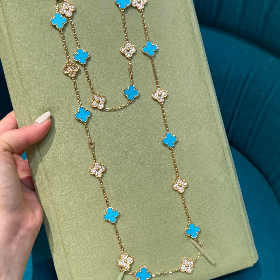 [Plus&Max]CLOVER 20 MOTIFS TURQUOISE DIAMOND NECKLACE
