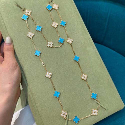 [Plus&Max]CLOVER 20 MOTIFS TURQUOISE DIAMOND NECKLACE