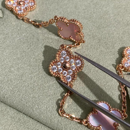[Plus&Max]CLOVER 10 MOTIFS DIAMOND PINK MOP NECKLACE