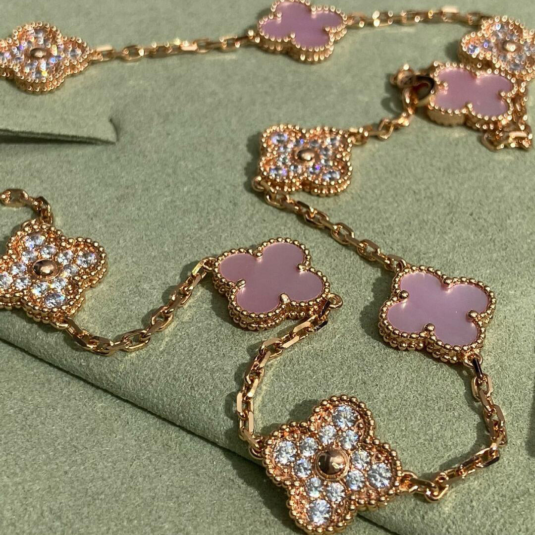[Plus&Max]CLOVER 10 MOTIFS DIAMOND PINK MOP NECKLACE