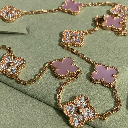 [Plus&Max]CLOVER 10 MOTIFS DIAMOND PINK MOP NECKLACE