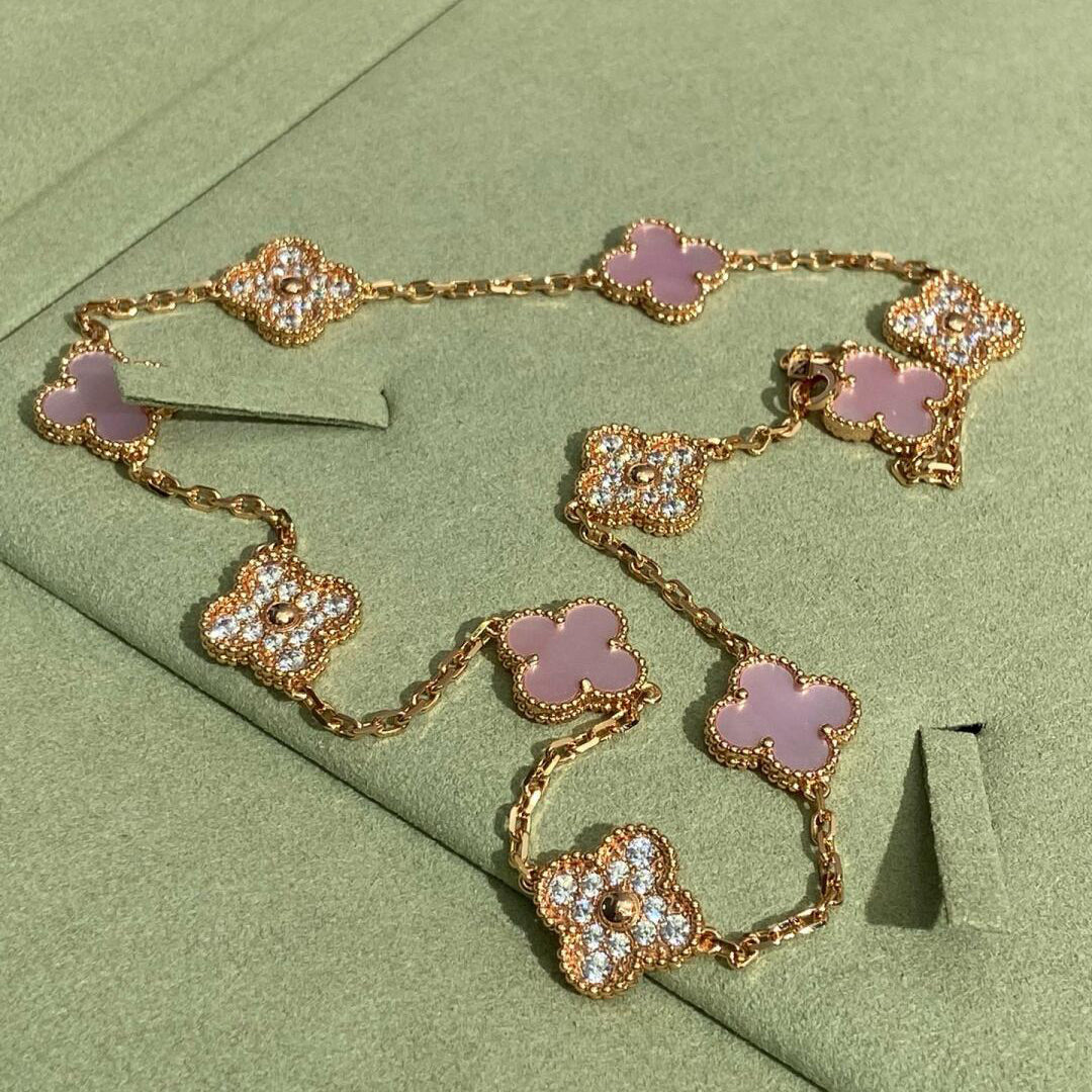 [Plus&Max]CLOVER 10 MOTIFS DIAMOND PINK MOP NECKLACE