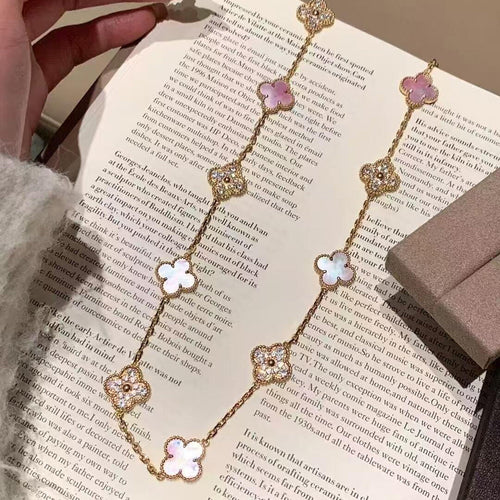 [Plus&Max]CLOVER 20 MOTIFS DIAMOND PINK MOP NECKLACE