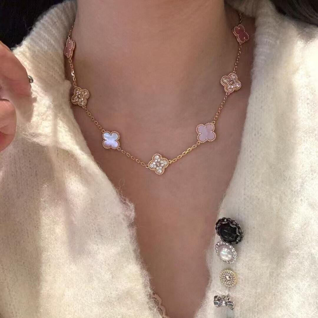 [Plus&Max]CLOVER 10 MOTIFS DIAMOND PINK MOP NECKLACE