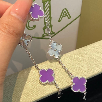 [Plus&Max]CLOVER  5 MOTIFS  PURPLE VIOLET BRACELET SILVER