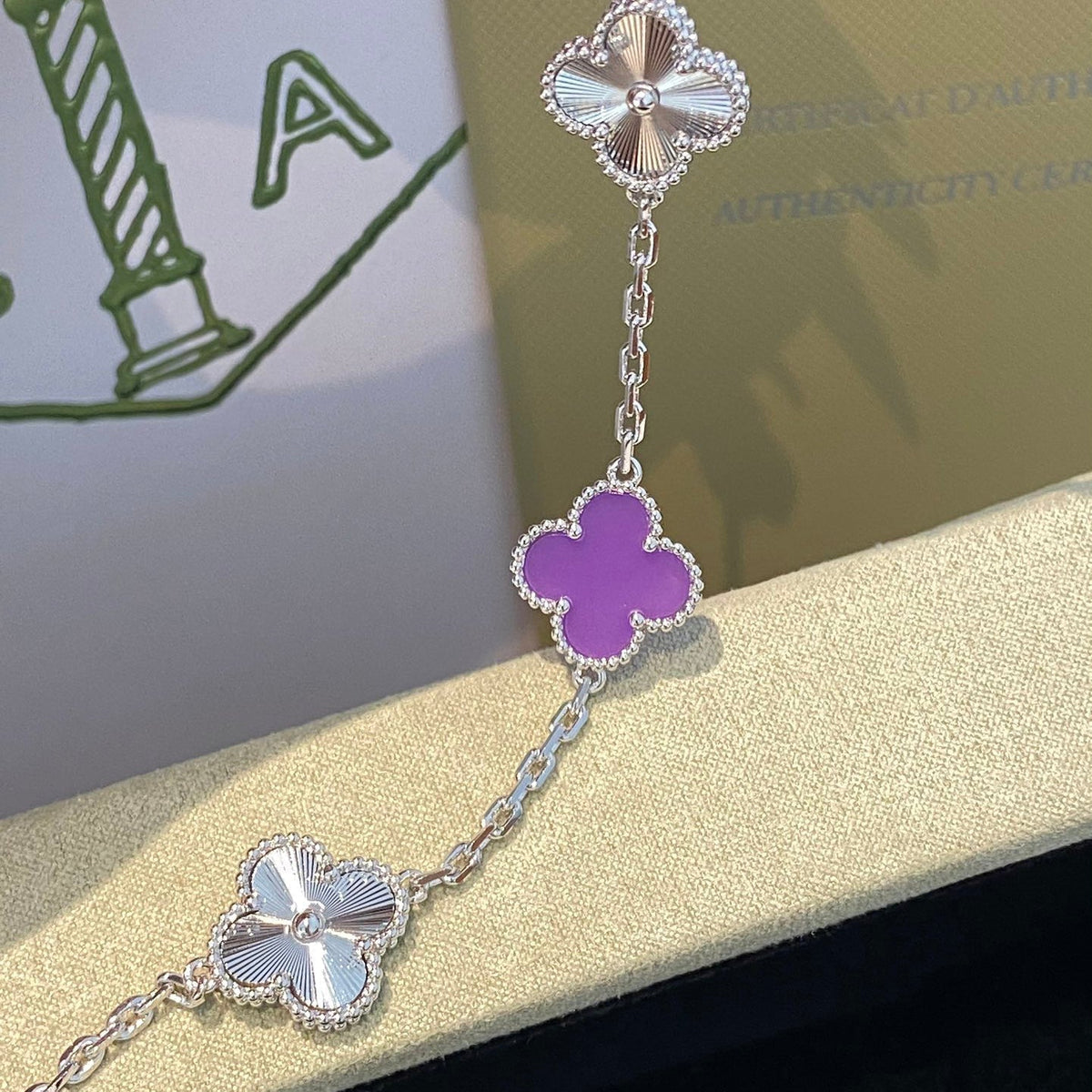 [Plus&Max]CLOVER  5 MOTIFS  PURPLE VIOLET BRACELET SILVER