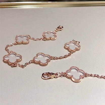 [Plus&Max]CLOVER 5 MOTIF ROCK CRYSTAL BRACELET