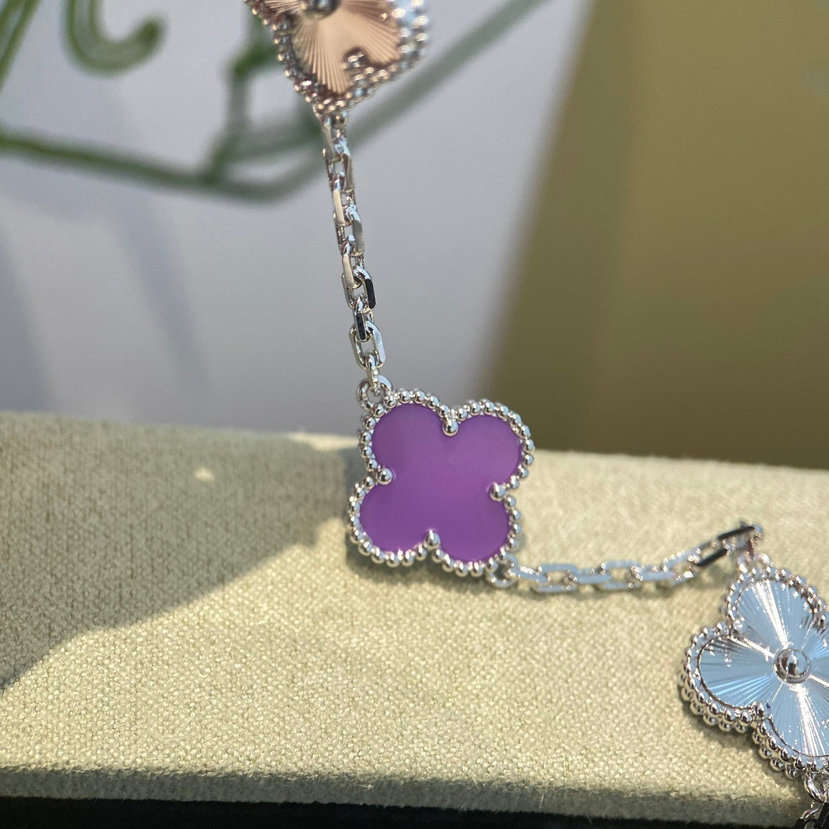 [Plus&Max]CLOVER  5 MOTIFS  PURPLE VIOLET BRACELET SILVER