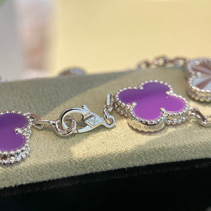 [Plus&Max]CLOVER  5 MOTIFS  PURPLE VIOLET BRACELET SILVER