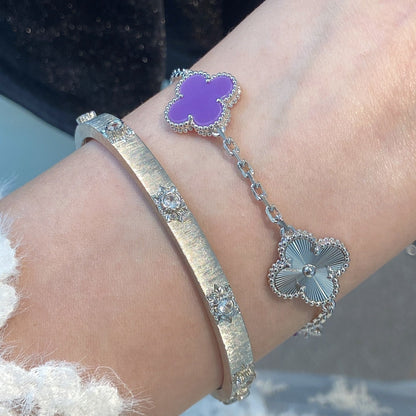 [Plus&Max]CLOVER  5 MOTIFS  PURPLE VIOLET BRACELET SILVER