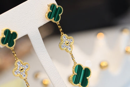 [Plus&Max]CLOVER EARRINGS GOLD MALACHITE DIAMOND 3 MOTIF
