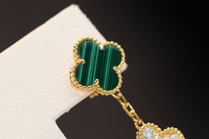 [Plus&Max]CLOVER EARRINGS GOLD MALACHITE DIAMOND 3 MOTIF