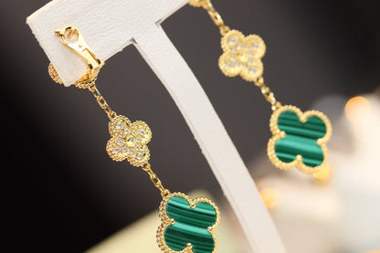 [Plus&Max]CLOVER EARRINGS GOLD MALACHITE DIAMOND 3 MOTIF