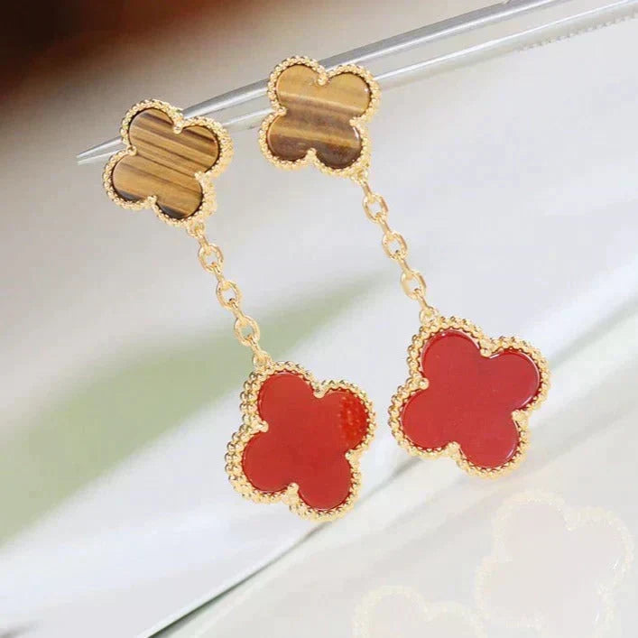 [Plus&Max]CLOVER  2 MOTIF  TIGER EYE CARNELIAN EARRINGS