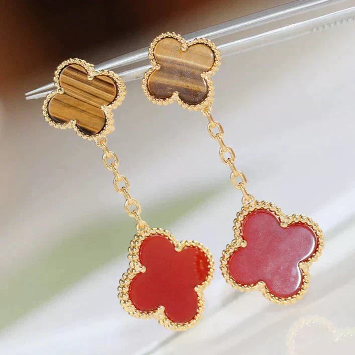 [Plus&Max]CLOVER  2 MOTIF  TIGER EYE CARNELIAN EARRINGS