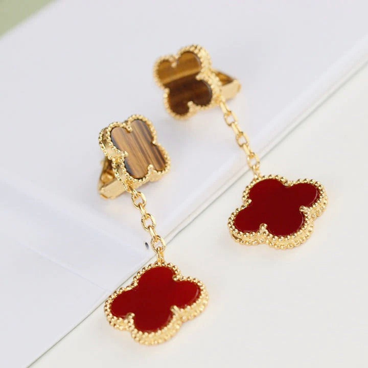 [Plus&Max]CLOVER  2 MOTIF  TIGER EYE CARNELIAN EARRINGS