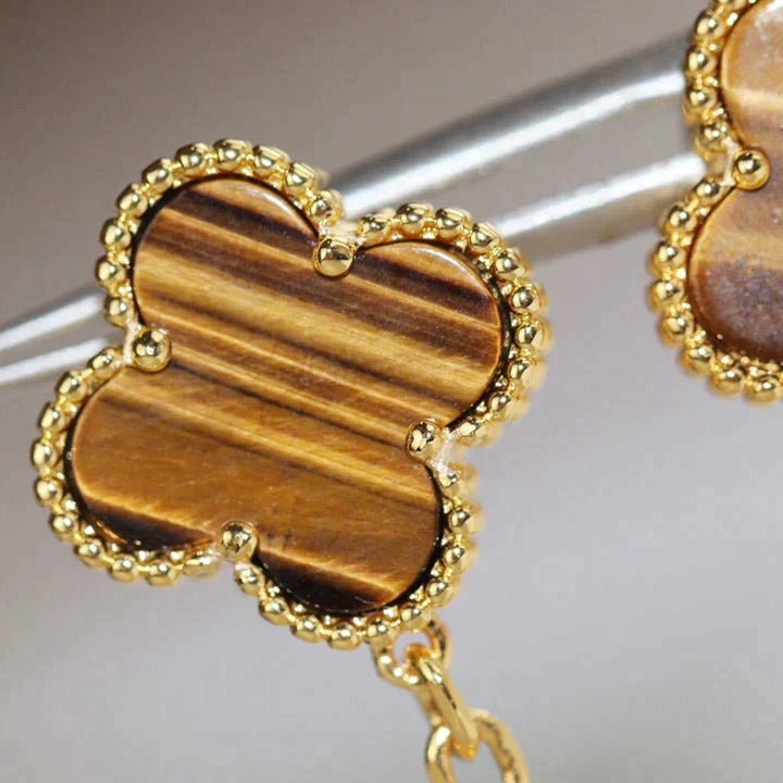 [Plus&Max]CLOVER  2 MOTIF  TIGER EYE CARNELIAN EARRINGS