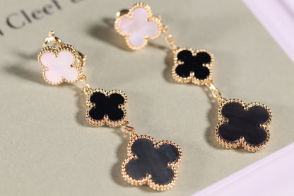 [Plus&Max]CLOVER EARRINGS GOLD ONYX MOP 3 MOTIF