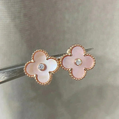 [Plus&Max]CLOVER MEDIUM 1 MOTIFS  PINK MOP DIAMOND EARRINGS