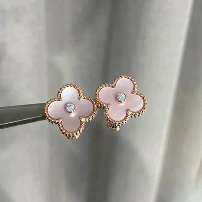 [Plus&Max]CLOVER MEDIUM 1 MOTIFS  PINK MOP DIAMOND EARRINGS