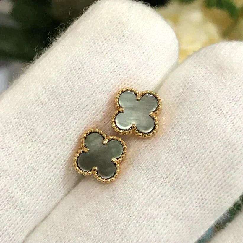 [Plus&Max]CLOVER MINI 9.5MM GRAY MOP EARRINGS