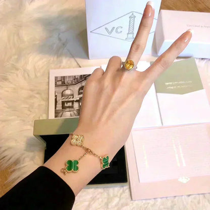 [Plus&Max]LUCKY CLOVER 5-MOTIF BRACELET - MALACHITE COLLECTION