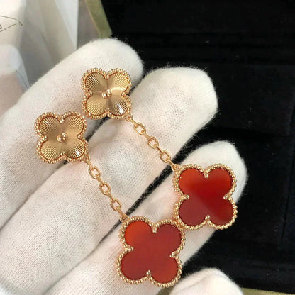 [Plus&Max]CLOVER 2 MOTIF  LASER CARNELIAN EARRINGS