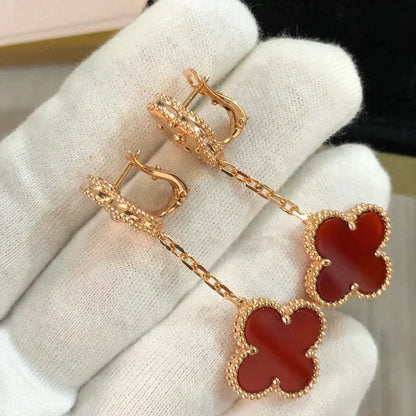 [Plus&Max]CLOVER 2 MOTIF  LASER CARNELIAN EARRINGS