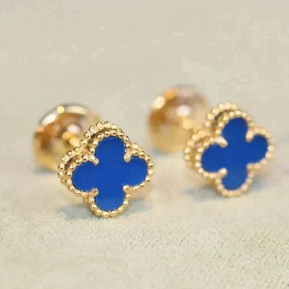 [Plus&Max]CLOVER MINI 9.5MM BLUE AGATE EARRINGS