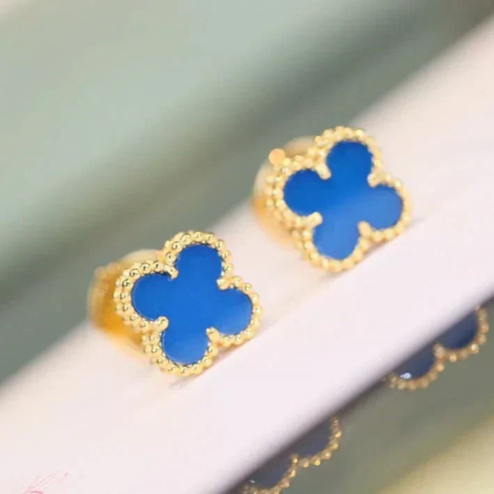 [Plus&Max]CLOVER MINI 9.5MM BLUE AGATE EARRINGS
