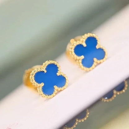 [Plus&Max]CLOVER MINI 9.5MM BLUE AGATE EARRINGS