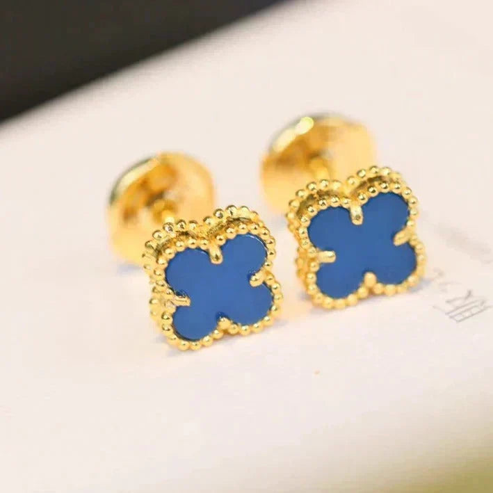 [Plus&Max]CLOVER MINI 9.5MM BLUE AGATE EARRINGS