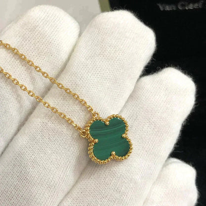 [Plus&Max]CLOVER 15MM MALACHITE SINGLE FLOWER  NECKLACE