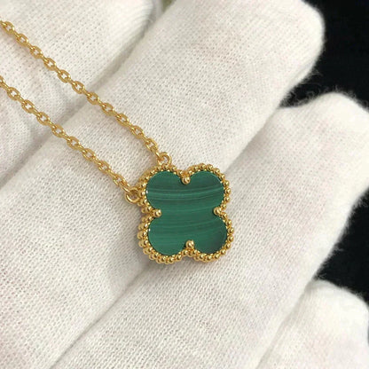 [Plus&Max]CLOVER 15MM MALACHITE SINGLE FLOWER  NECKLACE