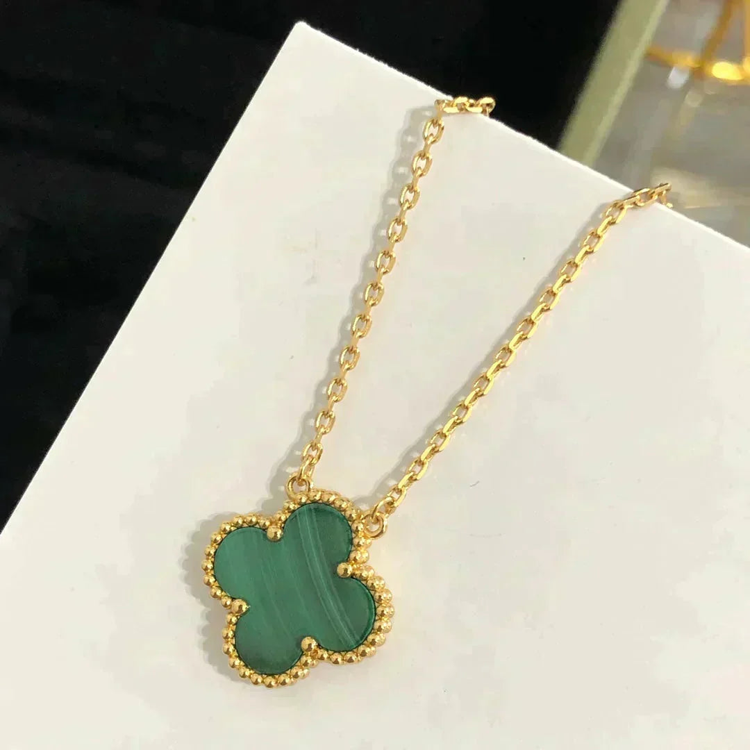 [Plus&Max]CLOVER 15MM MALACHITE SINGLE FLOWER  NECKLACE