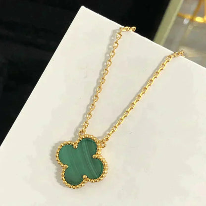 [Plus&Max]CLOVER 15MM MALACHITE SINGLE FLOWER  NECKLACE
