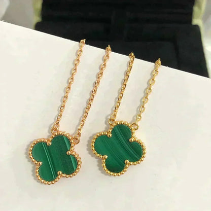 [Plus&Max]CLOVER 15MM MALACHITE SINGLE FLOWER  NECKLACE