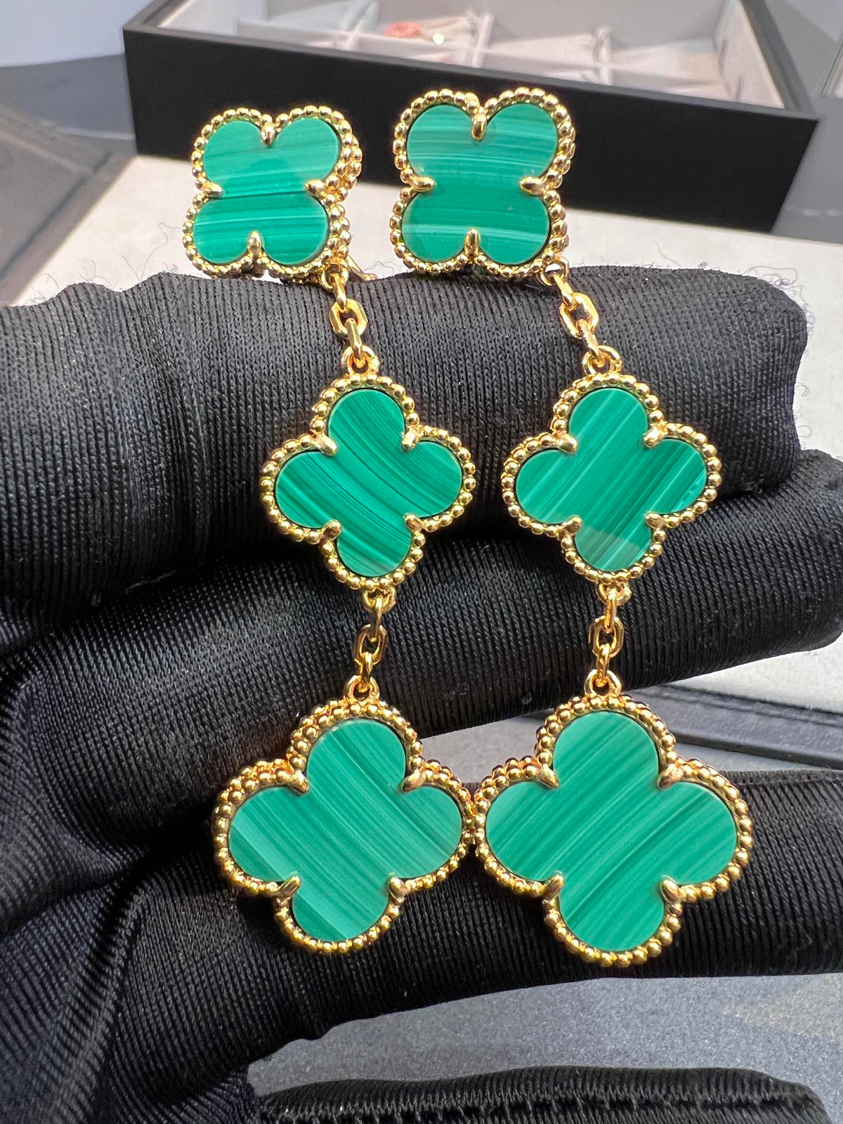 [Plus&Max]CLOVER MALACHITE 3 MOTIFS GOLD