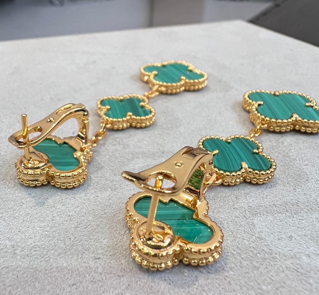 [Plus&Max]CLOVER MALACHITE 3 MOTIFS GOLD