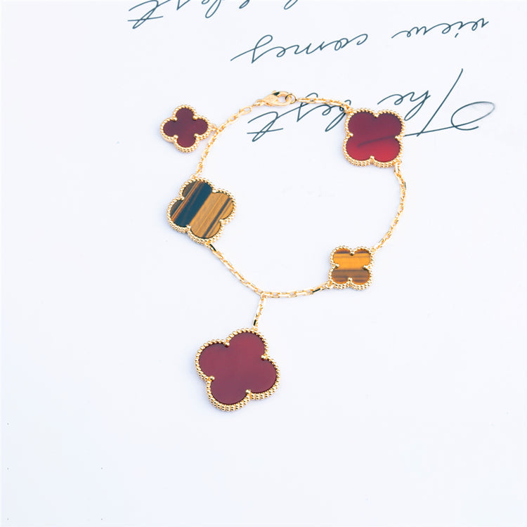[Plus&Max]CLOVER BRACELET 5 MOTIFS CARNELIAN TIGER EYE