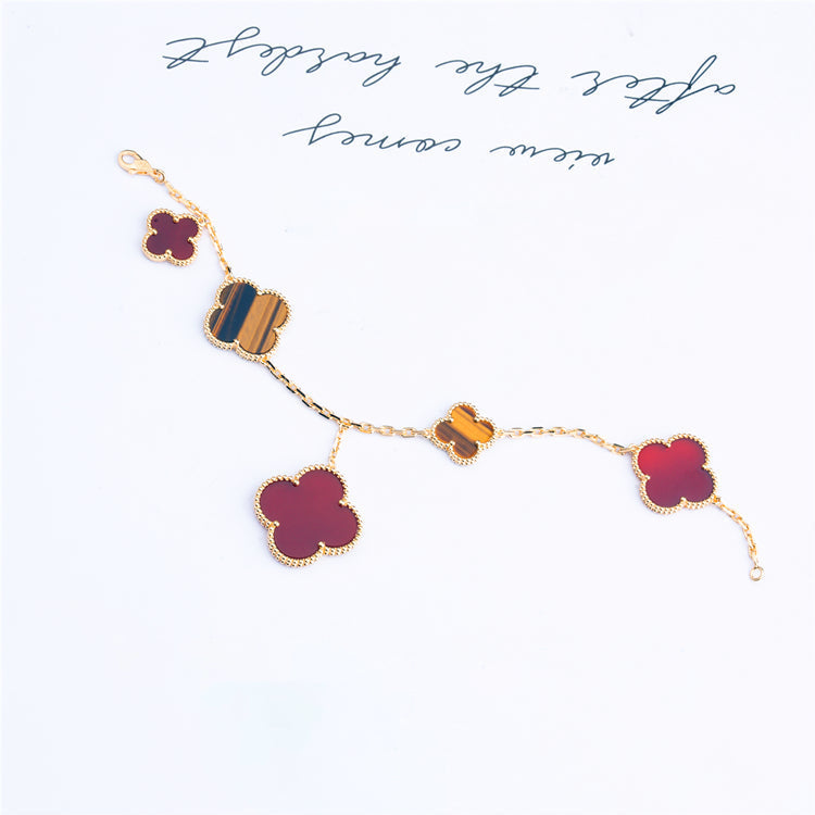 [Plus&Max]CLOVER BRACELET 5 MOTIFS CARNELIAN TIGER EYE