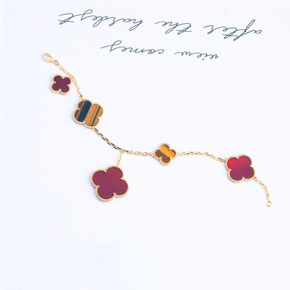 [Plus&Max]CLOVER BRACELET 5 MOTIFS CARNELIAN TIGER EYE