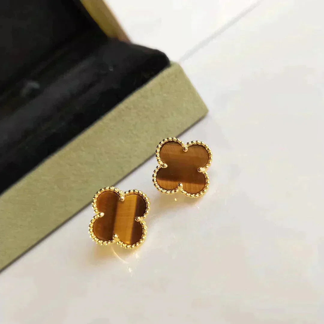 [Plus&Max]CLOVER MEDIUM 1 MOTIFS TIGER EYE EARRINGS