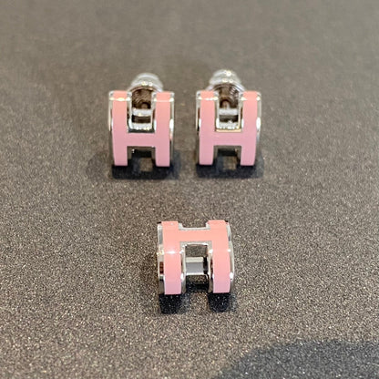 [Plus&Max]MINI POP H SILVER EARRINGS PINK